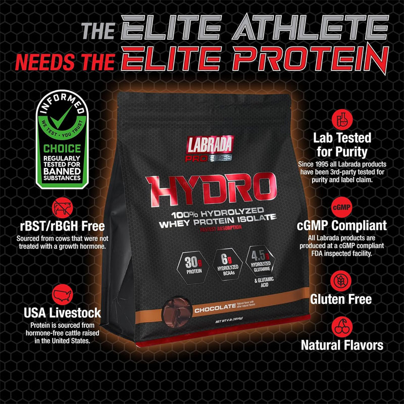 Sữa Hỗ Trợ Tăng Cơ Bắp LABRADA HYDRO 100% HYDROLYZED WHEY PROTEIN ISOLATE 4 LBS