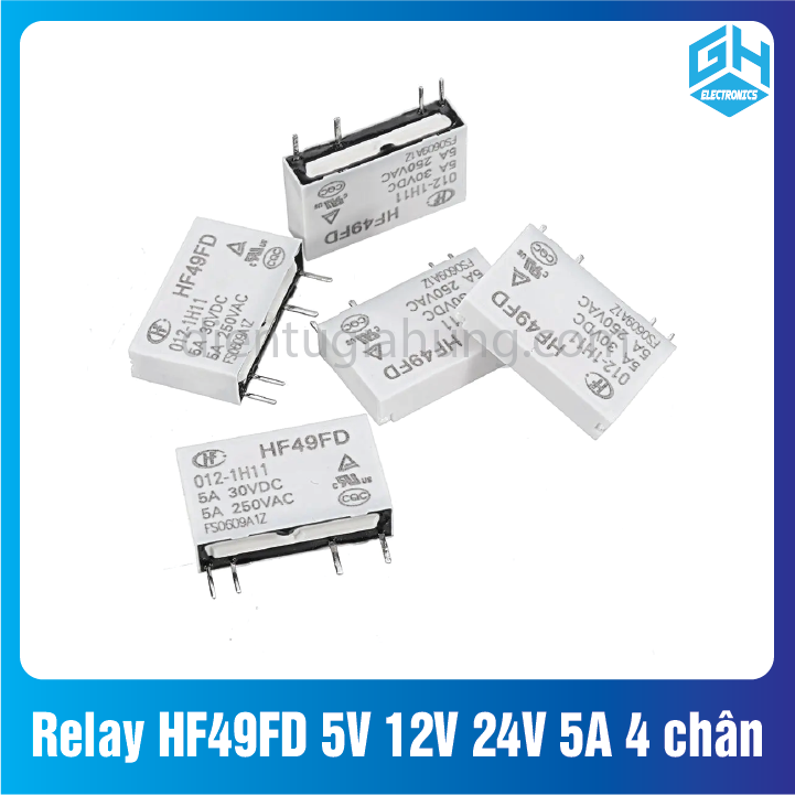 Relay HF49FD các loại 5V 12V 24V 5A 4 chân
