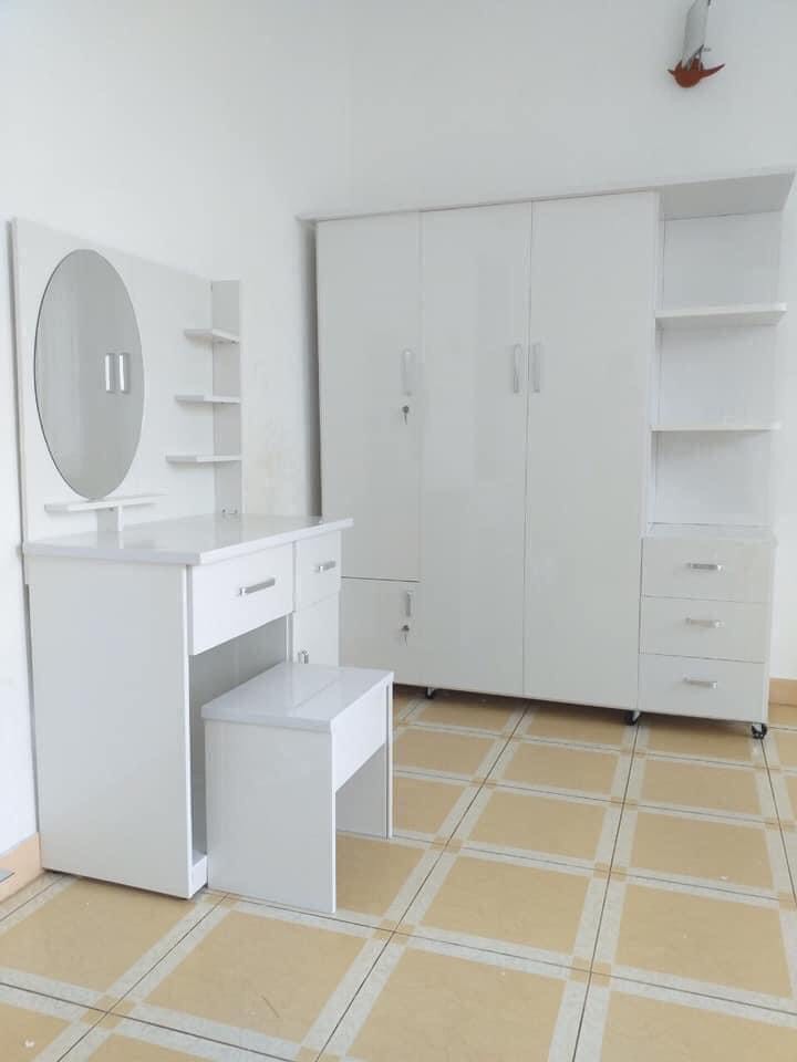 Combo Tủ Quần áo 4 cánh có kệ trang trí Cùng Bàn trang điểm Ngang 80cm Giá Rẻ