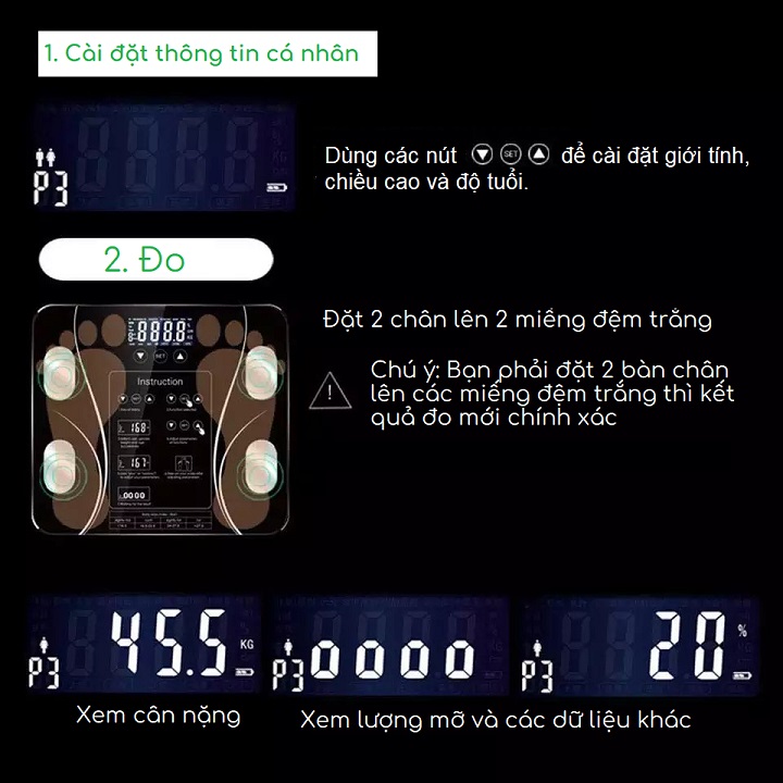 Cân Điện Tử Thông Minh Đo Cân Nặng, BMI, Lượng Nước