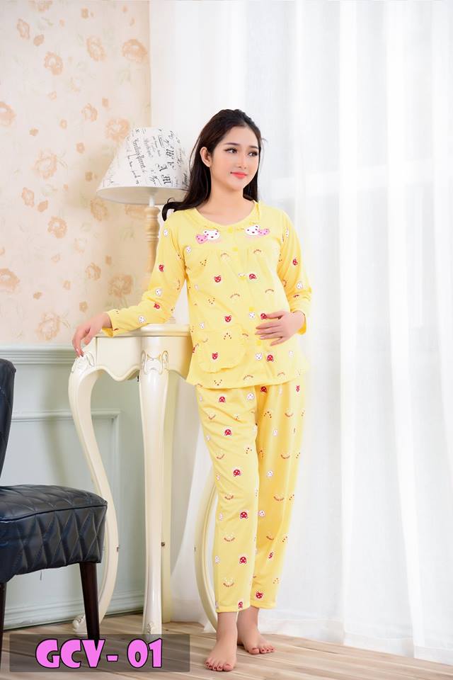 Bộ Bầu Và Sau Sinh Cài Cúc GC, Chất Cotton