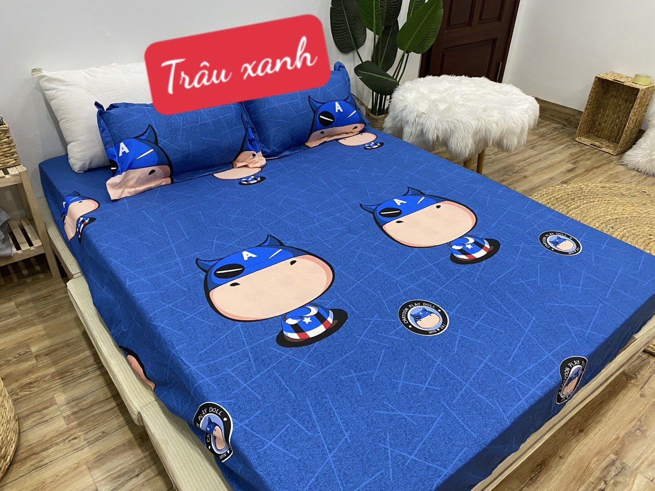 Bộ Ga Gối 3 Món[1ga +2 vỏ gối]2mx2m2 Poly Cotton, mẫu doremon tem thư