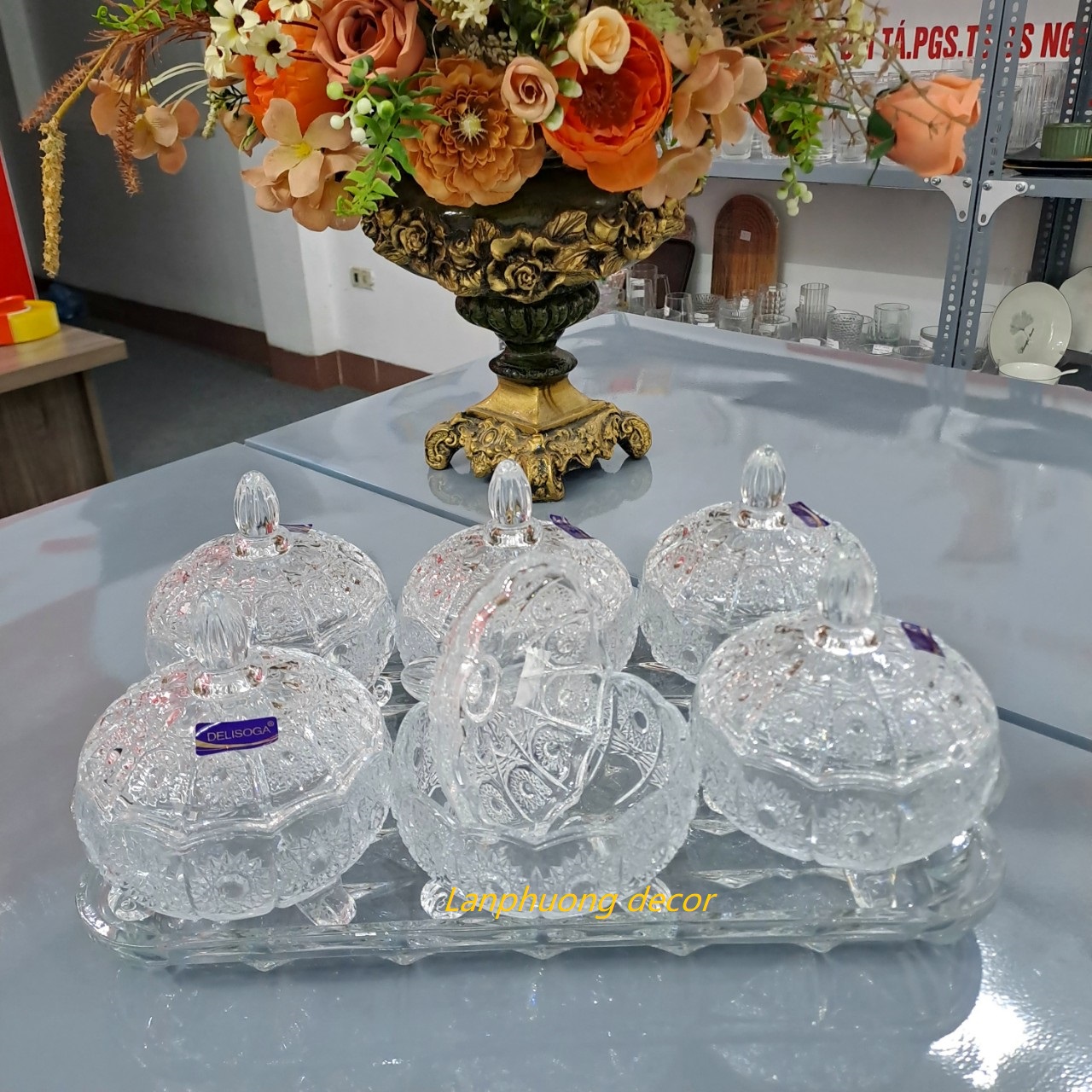 Bộ khay mứt tết thủy tinh pha lê