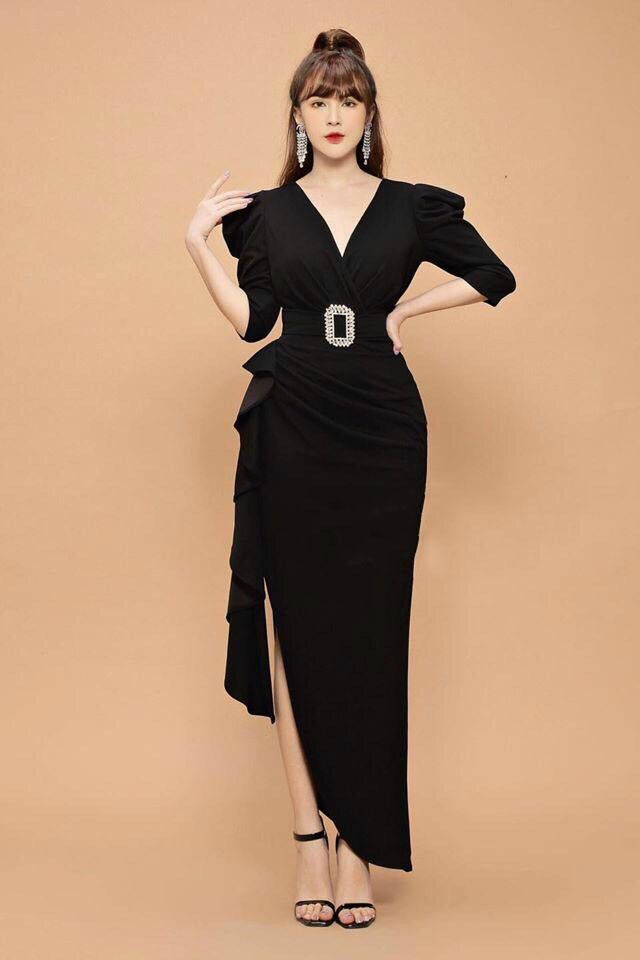 đầm dạ hội tay dài nhúng bèo sườn