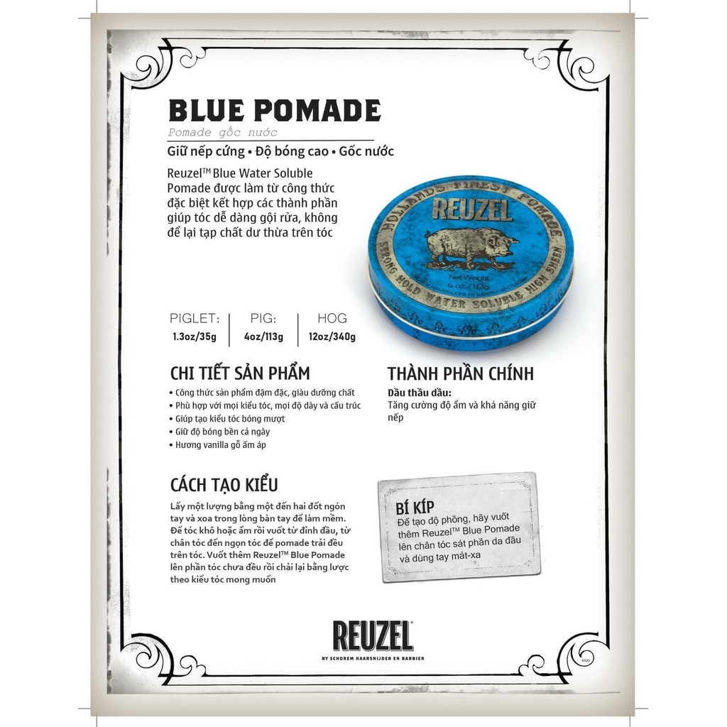 Sáp vuốt tóc Reuzel Blue Pomade chính hãng