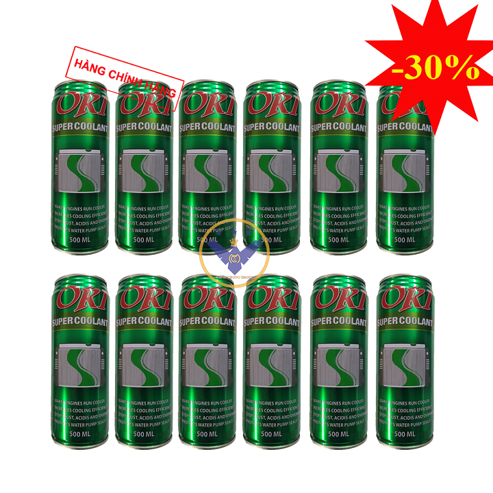 12 lon nước làm mát xe ô tô, xe máy, tàu thuyền màu xanh OKI Super Coolant 500ml
