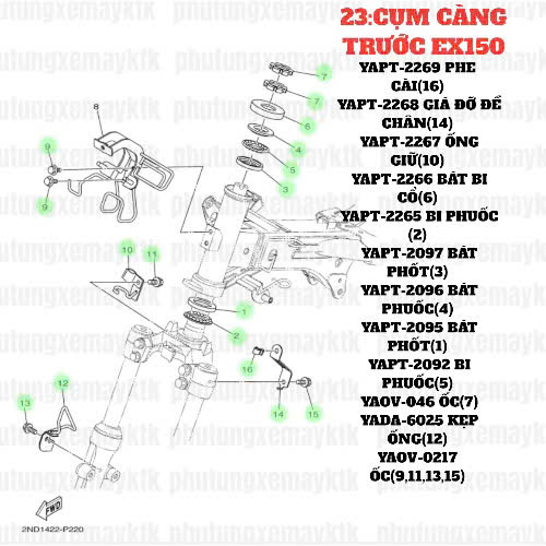 [Chính hãng Yamaha][23:CỤM CÀNG TRƯỚC] YAOV-046 Ốc bắt chẳng ba-EXCITER,SIRIUS,JUPITER(7)