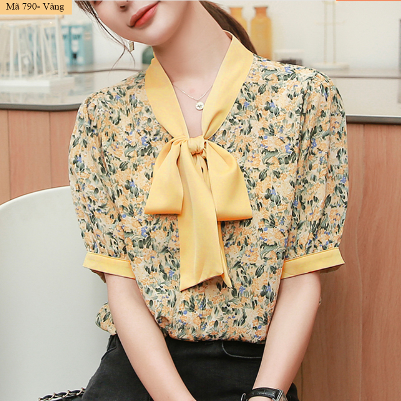 [HCM]B790- Áo sơ mi hoa phối nơ