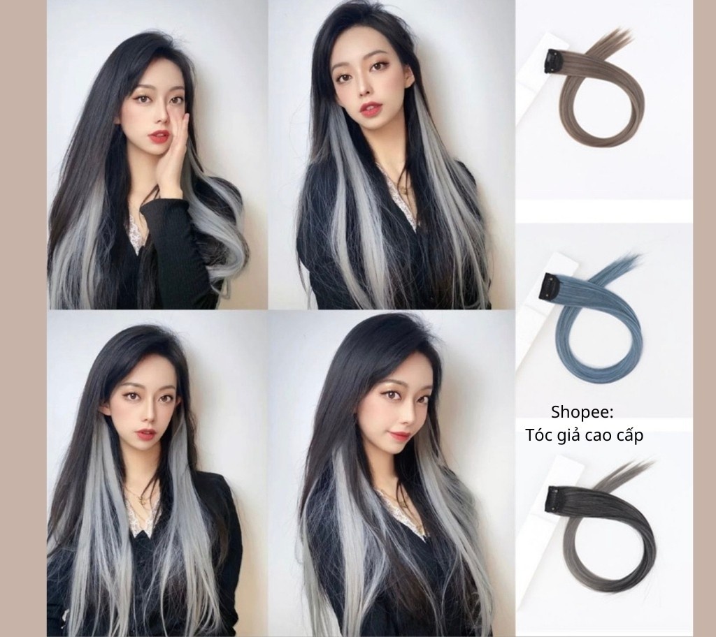 Tóc giả kẹp highlight 1 kẹp, dài 55cm