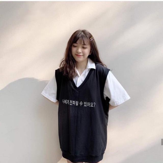 Sét áo gile chữ Hàn kèm áo sơ mi ngắn tay HDA1119