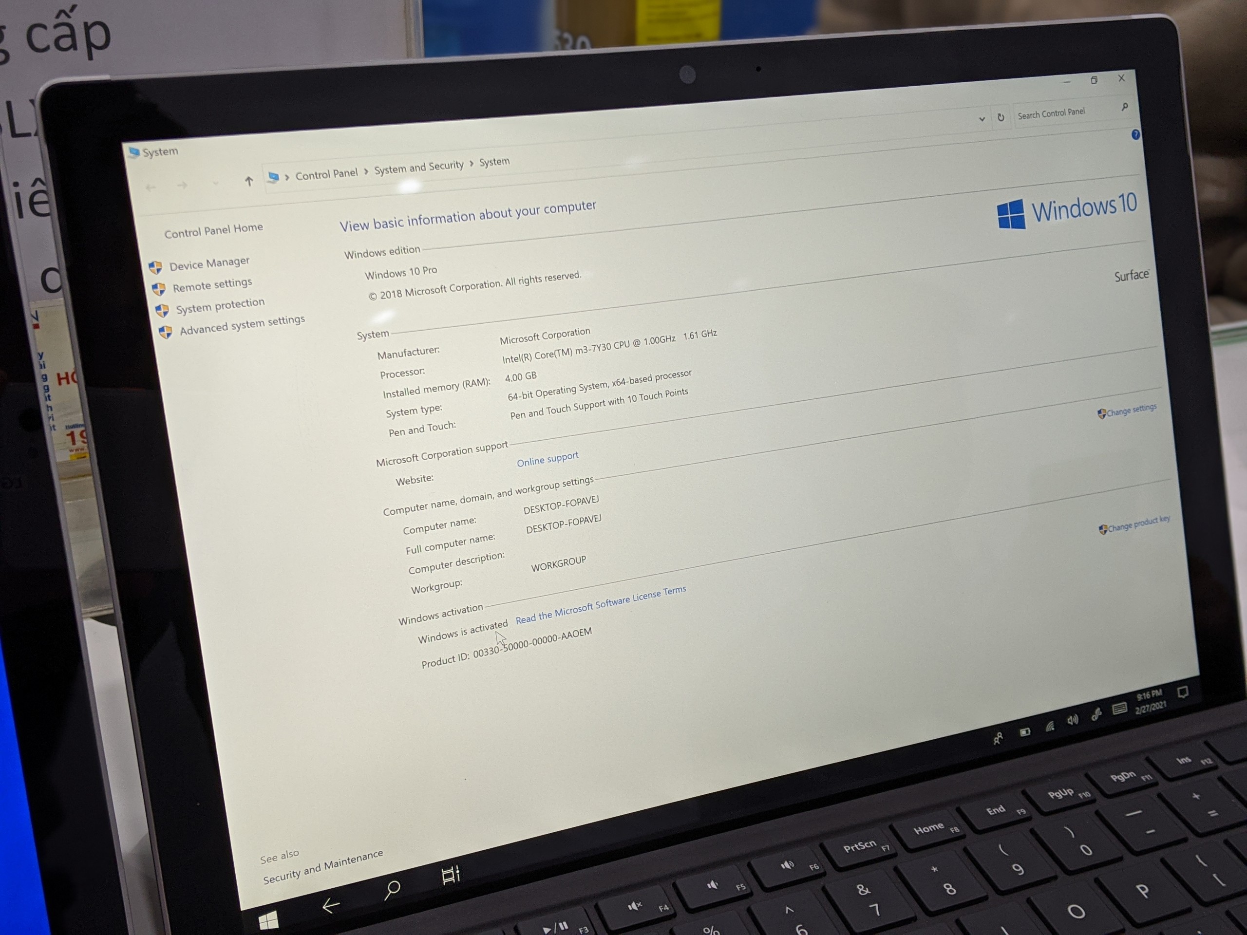 Máy tính bảng Microsoft Surface Pro 5 Nhập Khẩu Mỹ ( Surface Pro 2017 ) Win 10 Pro Kèm phím sạc chính hãng ,Core M3 4GB ram SSD 128GB màn hình 3K Tại Playmobile