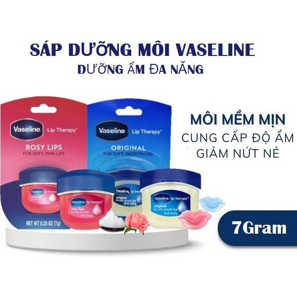 Sáp Dưỡng Môi Vaseline Dưỡng Ẩm Đa Nắng Giúp Môi Hồng Xinh, Giảm Khô Nẻ Vaseline Lip Therapy Rosy | Original 7g