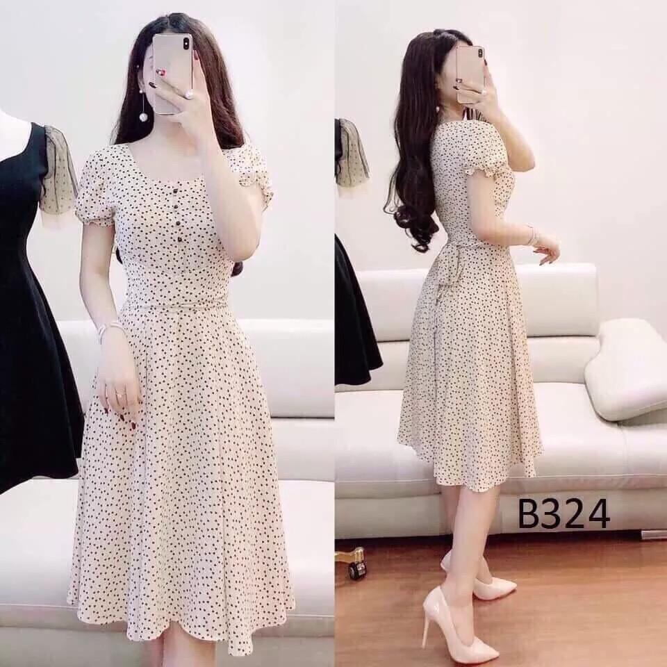 Đầm xòe cột eo chấm bi siêu xinh cho chị em