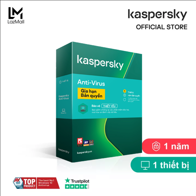 BOXRENEW Phần mềm diệt virus Kaspersky AntiVirus Gia Hạn 1 Thiết bị/Năm (BOXRENEW) - Hàng chính hàng (Dành cho khách hàng đã từng dùng)