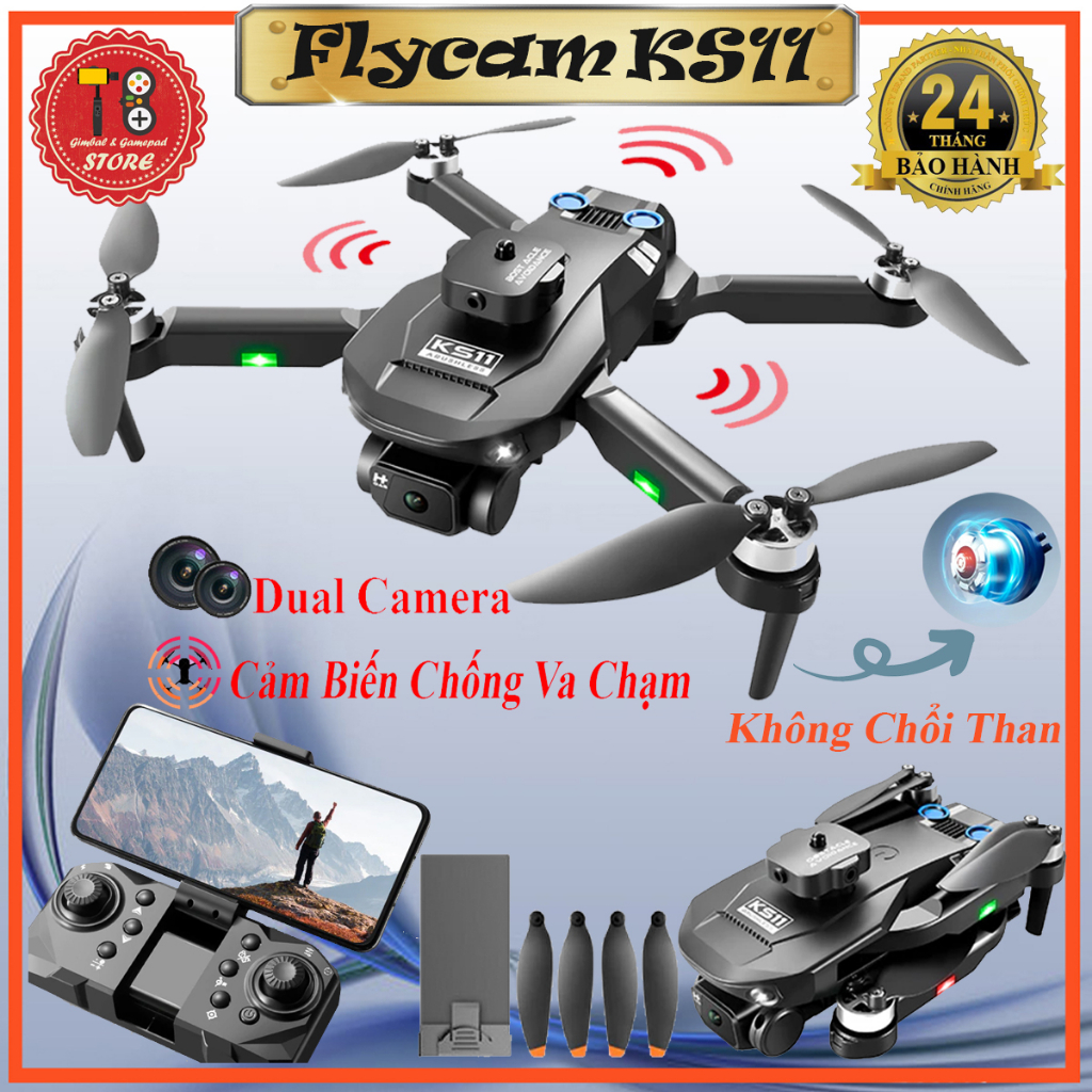Flycam mini S2S động cơ không chổi than - 2 camera quay phim chụp ảnh ful HD, Plycam điều khiển từ xa có cảm biến va chạm, Dung lượng pin trâu
