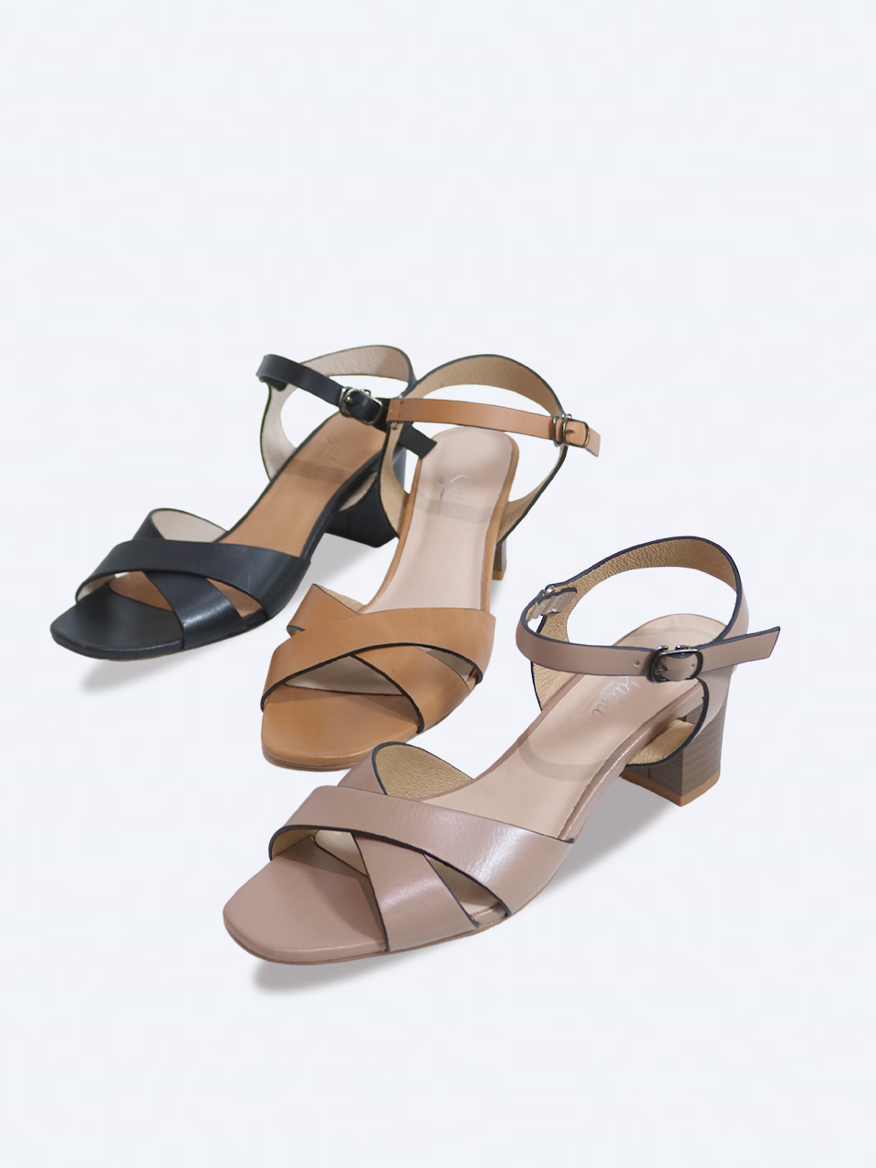 Giày Sandal nữ gót trụ 5cm da thật quai chéo SD02 - SALSA