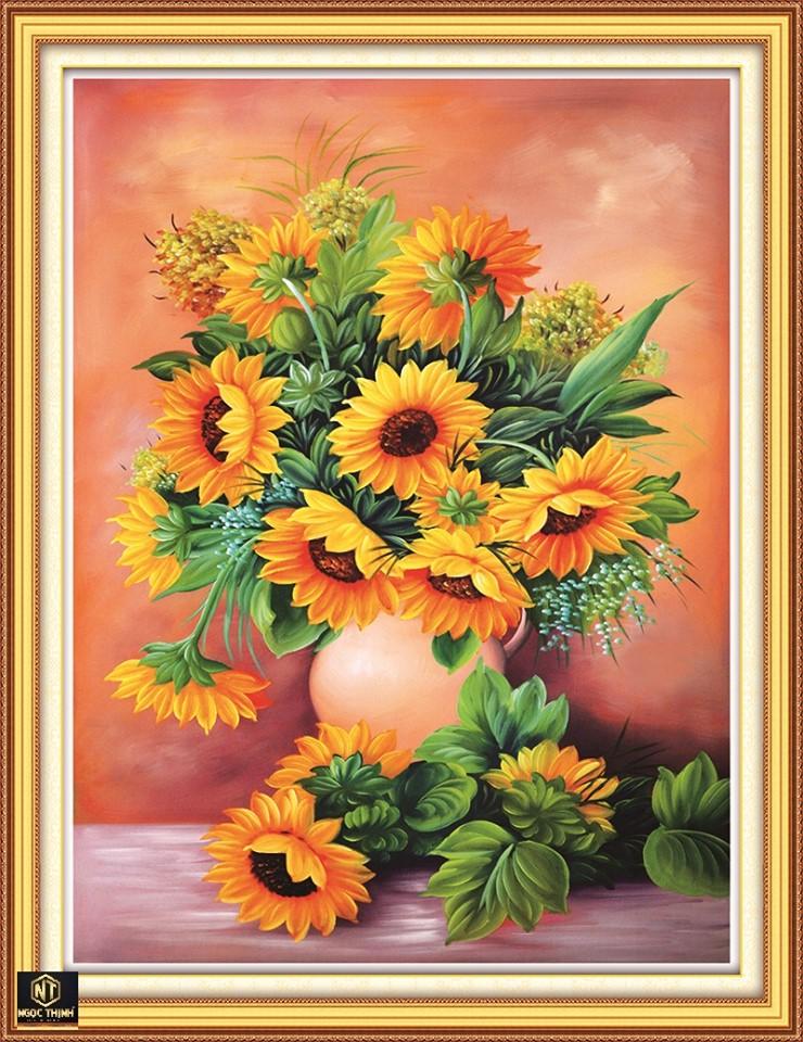 Tranh đính đá cao cấp Venus Bình hoa Hướng dương -KT: 50x75Cm
