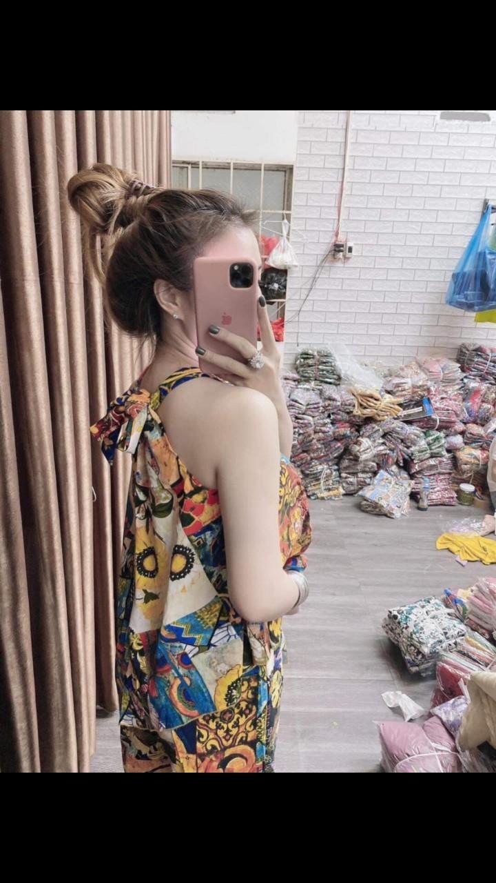 Set bộ nữ họa tiết thổ cẩm áo cổ yếm