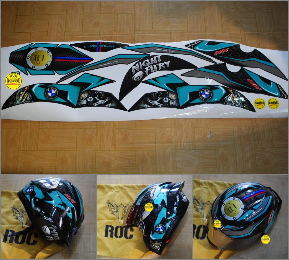 Tem BMW Xanh Ngọc dán mũ Fullface