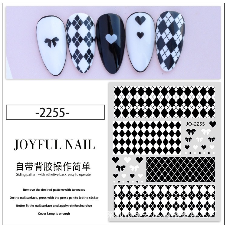 Sticker kim cương Sticker kẻ caro trang trí móng tay Nail, Sticker dán móng tay hình hoa văn ô vuông