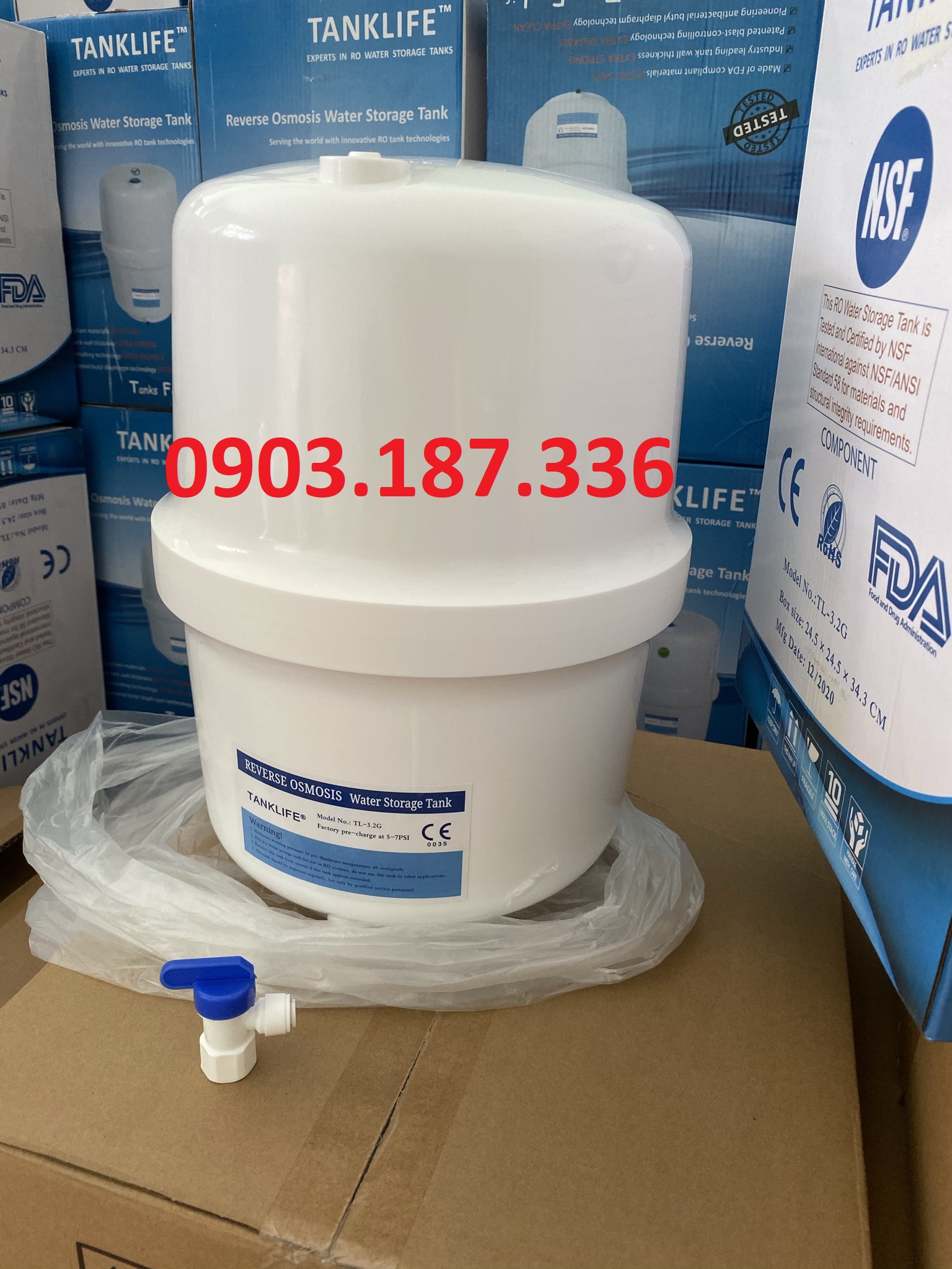 BÌNH ÁP MÁY LỌC NƯỚC 3.2G KÈM VAN (Bình áp nhựa)