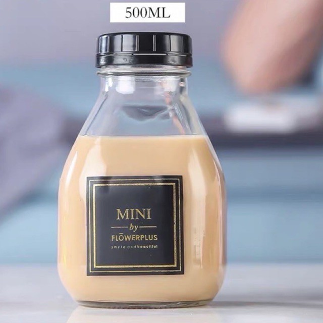 Combo 3 chai thuỷ tinh vuông lùn 500ml nắp nhựa đựng sinh tố, sữa hạt, nước ép