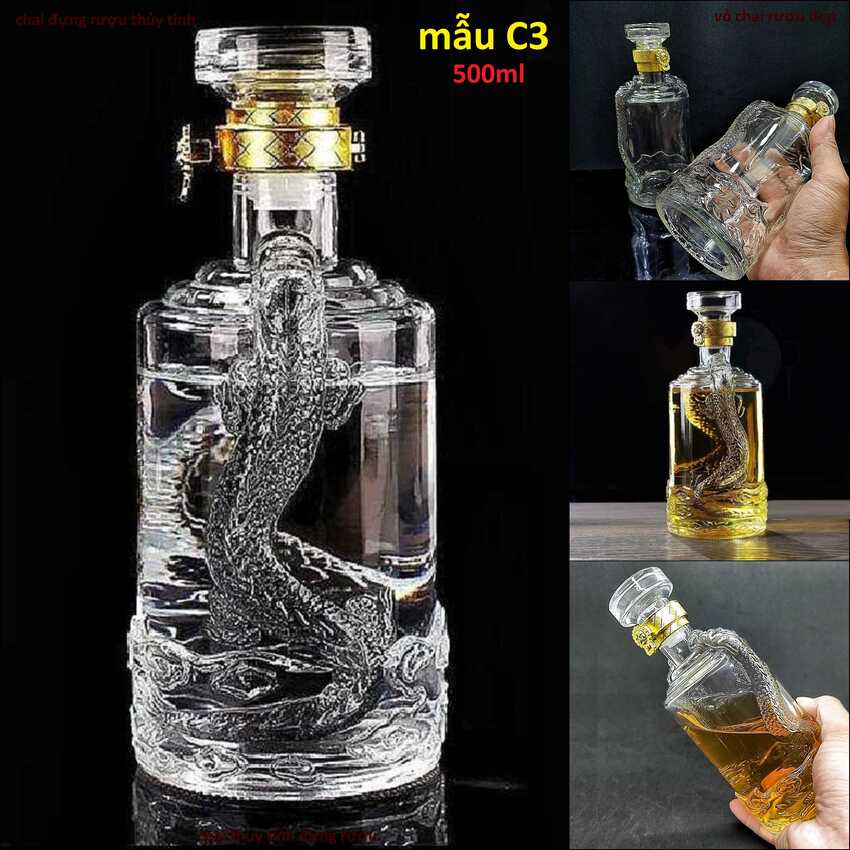 Glass bottle 500ml - Cylinder shape - Dragon Design - C3 pattern -1 bottle
