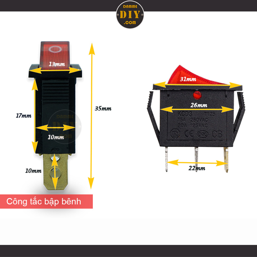 Combo 2 công tắc bập bênh KCD3 15A-250V