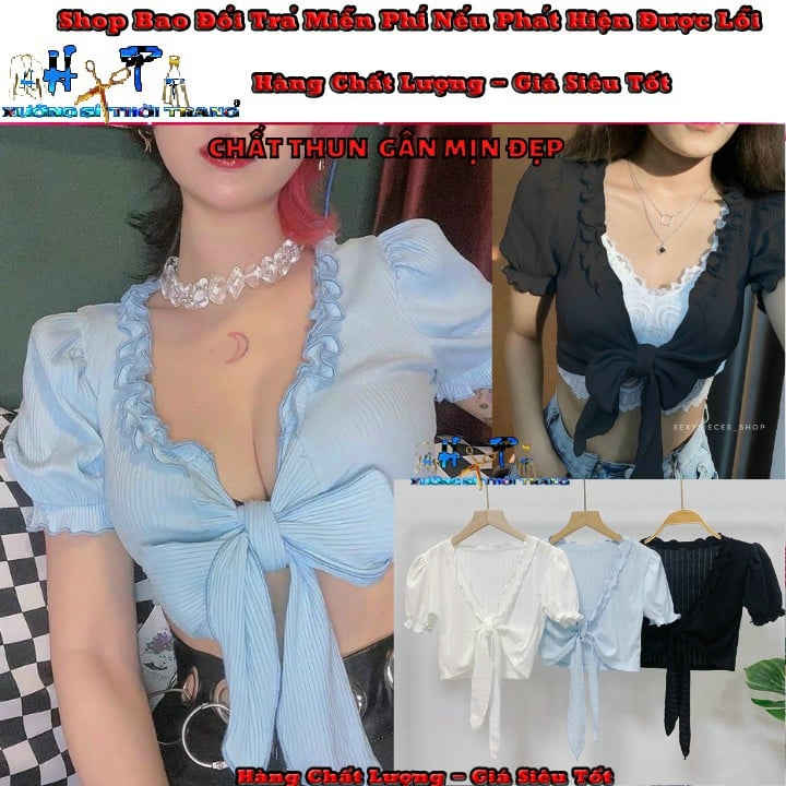 [HCM]Áo thun gân croptop thắt nơ mới thời trang nữ -A41