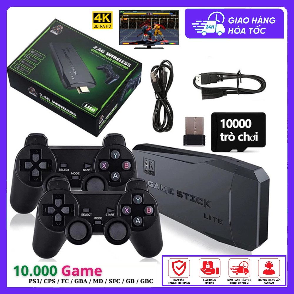 Máy chơi game cầm tay PS 10000 trò + 50 game / 3500 Game stick 4k Ps1/ Ps2 , Compact, kết nối HDMI Với Tivi 2 người chơi