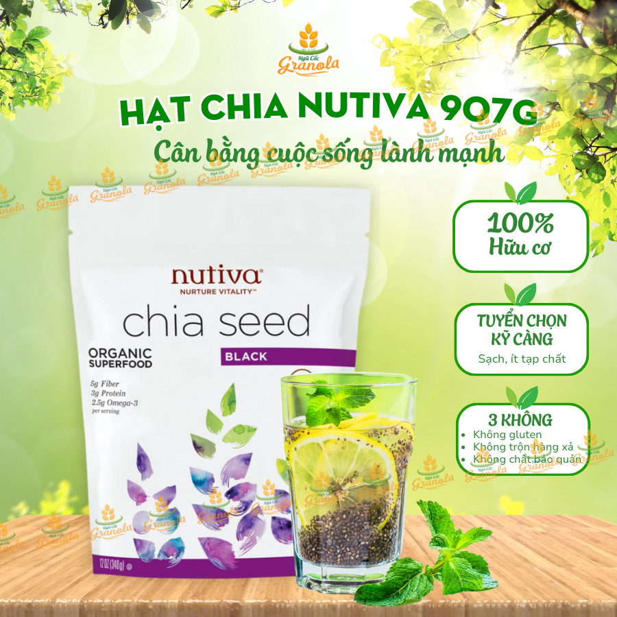 【Hạt Chia Đen Organic Nutiva】Mỹ 907G Hàng Mới Date MỚI (Hạt Ngon)