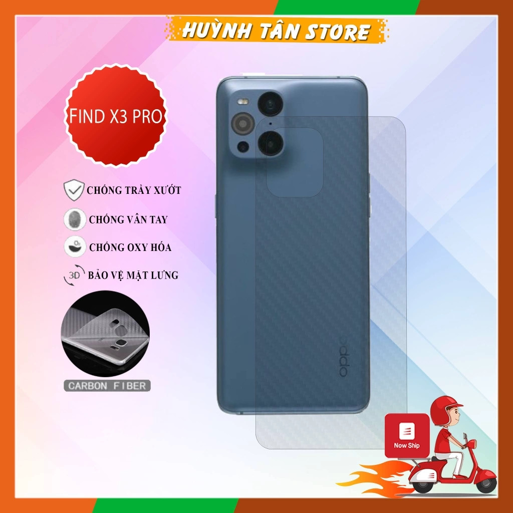 Miếng dán decal carbon mặt sau oppo find x3 find x3 pro chống trầy mặt lưng, chống bám vân tay