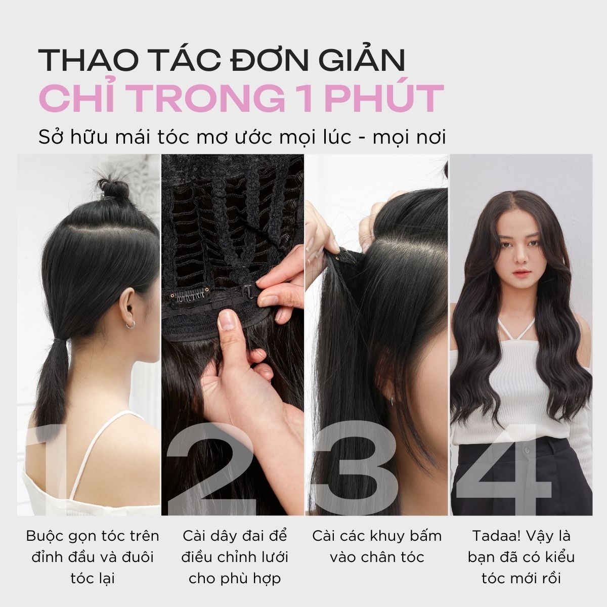 Tóc Kẹp U CAPELLI Dáng Xoăn Sóng Trục 60cm