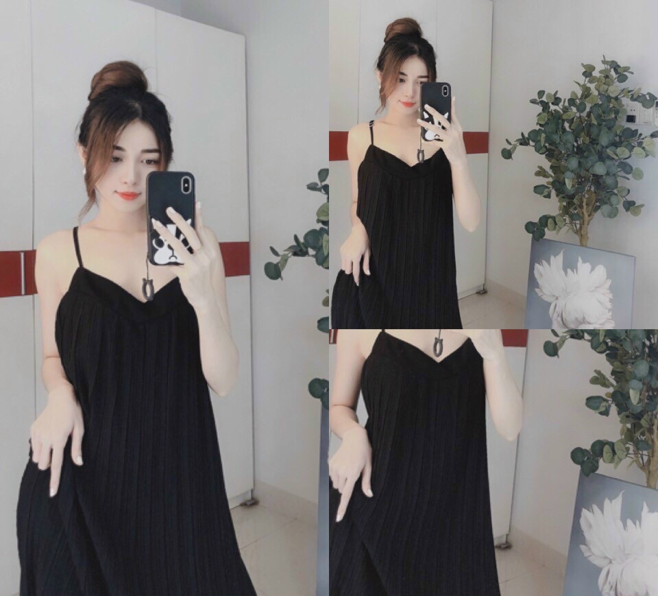 đầm dập ly suông 2 dây +ảnh thật