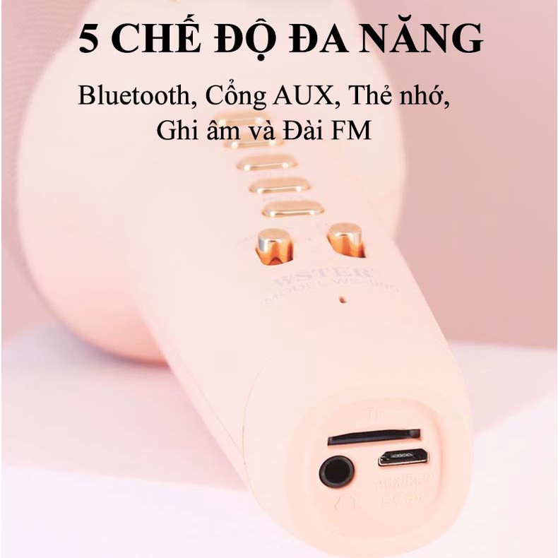 Micro Hát Karaoke Không Dây Kèm Loa Bluetooth WS-900 Thế Hệ Mới - Mic Hát Karaoke Công Nghệ Mới Có Chế Độ Nâng Giọng Giúp Hát Hay - Micro Cầm Tay Bluetooth Nhỏ Gọn, Âm Thanh Chuẩn, Loa Bluetooth Chất Lượng Cao, Mic Thu Âm Livestrem