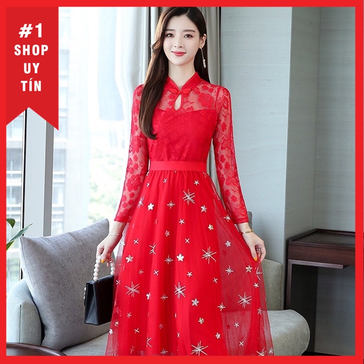 [HCM]Đầm ren đính đá siêu sang đủ size 30 đến 72kg  - QC1