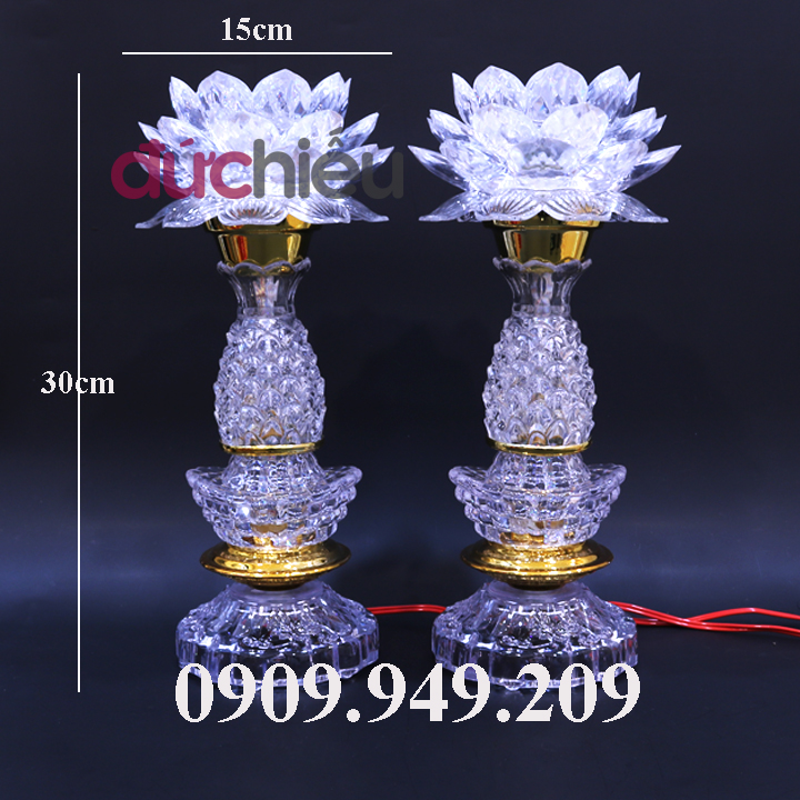 Bộ 2 đèn thờ cúng hoa sen cục vàng đổi nhiều màu loại cao CV – Đức Hiếu Shop