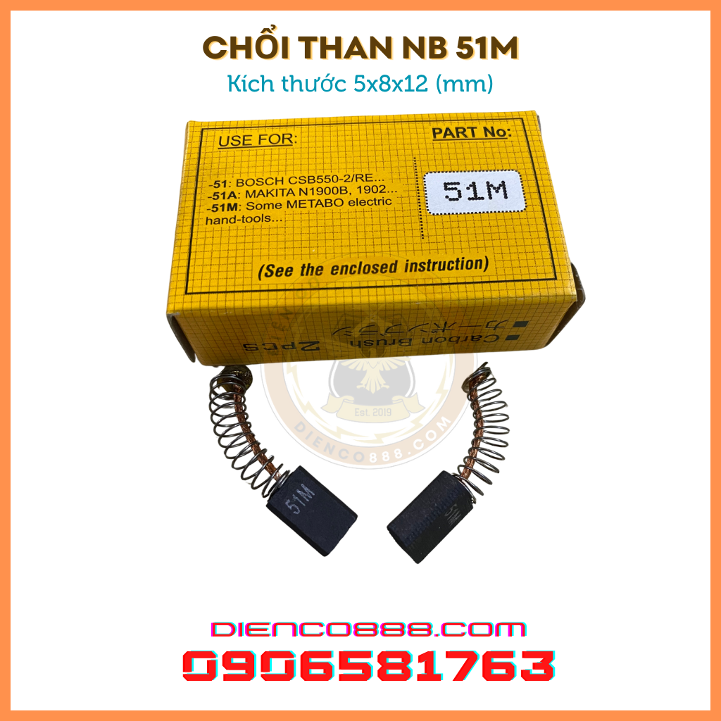 (Chính hãng) Chổi than 51M NB 5x8x12mm (có bán 10 cặp)