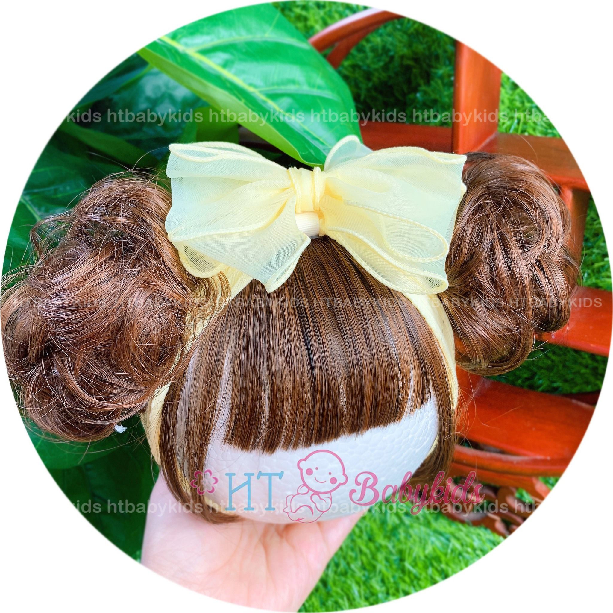 Turban Tóc Giả Xoăn 2 Bên Cho Bé Gái