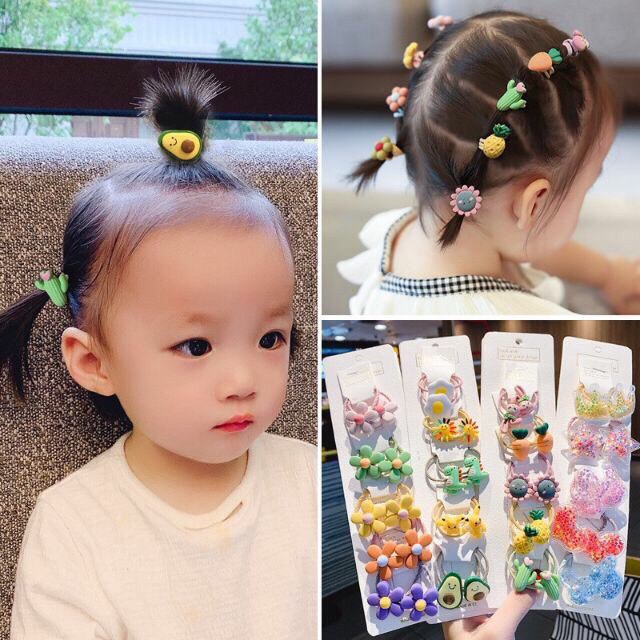Set 10 dây cột tóc co giãn nhiều màu dễ thương cho bé gái