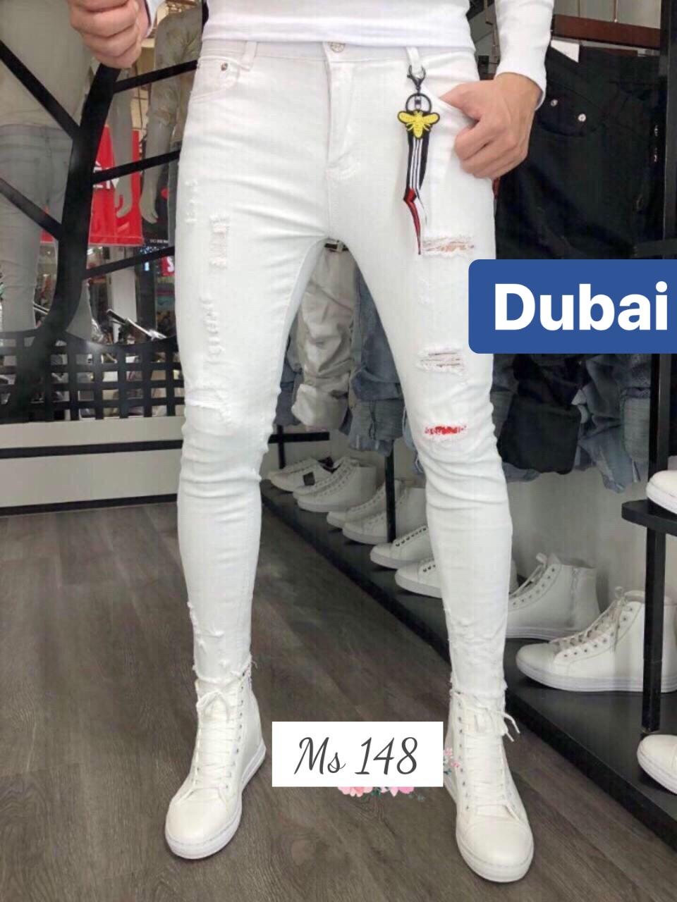 QUẦN JEAN NAM CHẤT BÒ TRẮNG WASH MÀI XƯỚC RÁCH SANG MÃU MỚI DUBAI CAO CẤP -6080 DUBAI FASHION