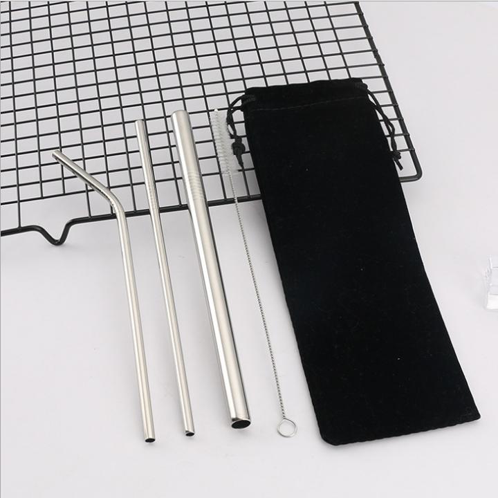 Bộ ống hút inox 3 món bền đẹp, an toàn sức khỏe, thân thiện với môi trường tặng kèm cây cọ rửa tiện ích, túi đựng bằng nhung cao cấp-giao màu ngẫu nhiên