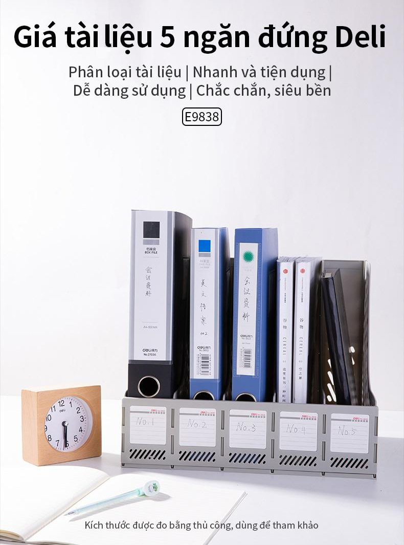 [HCM]Khay Tài Liệu 5 Ngăn Đứng Deli - 9838-màu xámsang trọngtiện gọn.