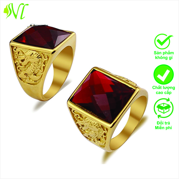 Nhẫn nam ngầu thép không gỉ mặt đá to đẹp chạm rồng tinh xảo xài nước tốt không đen không gỉ- Ngừ Đẹp Vì Lụa