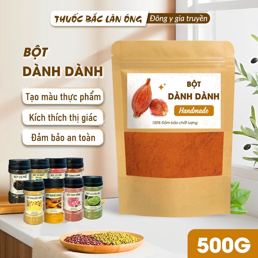 Bột dành dành nguyên chất 500g (Bột tạo màu tự nhiên, hạt dành dành, chi tử)