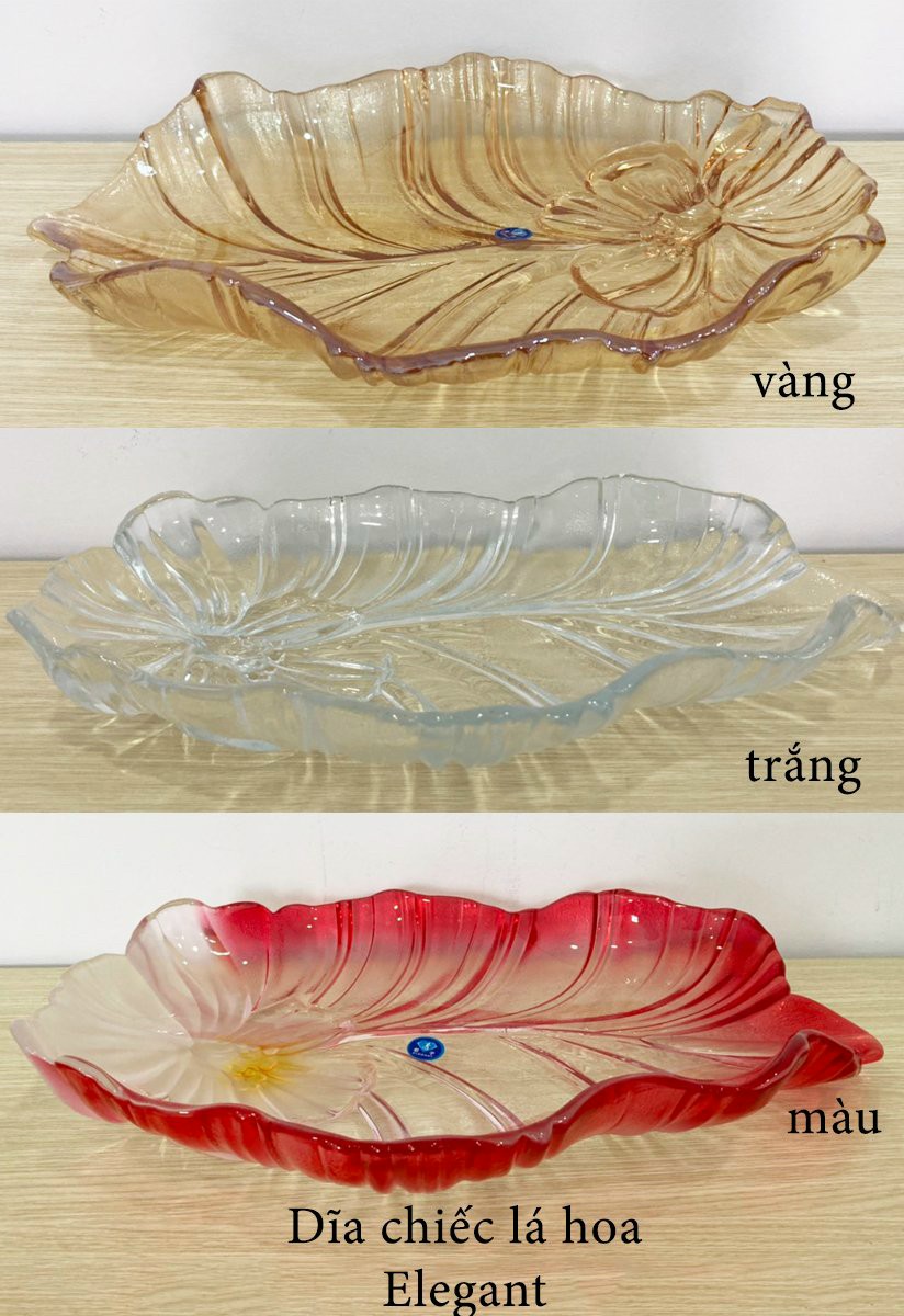 Dĩa thủy tinh cao cấp, dĩa lá hoa nhiều màu chọn lựa , dĩa đựng trái cây , dĩa trưng bày thức ăn