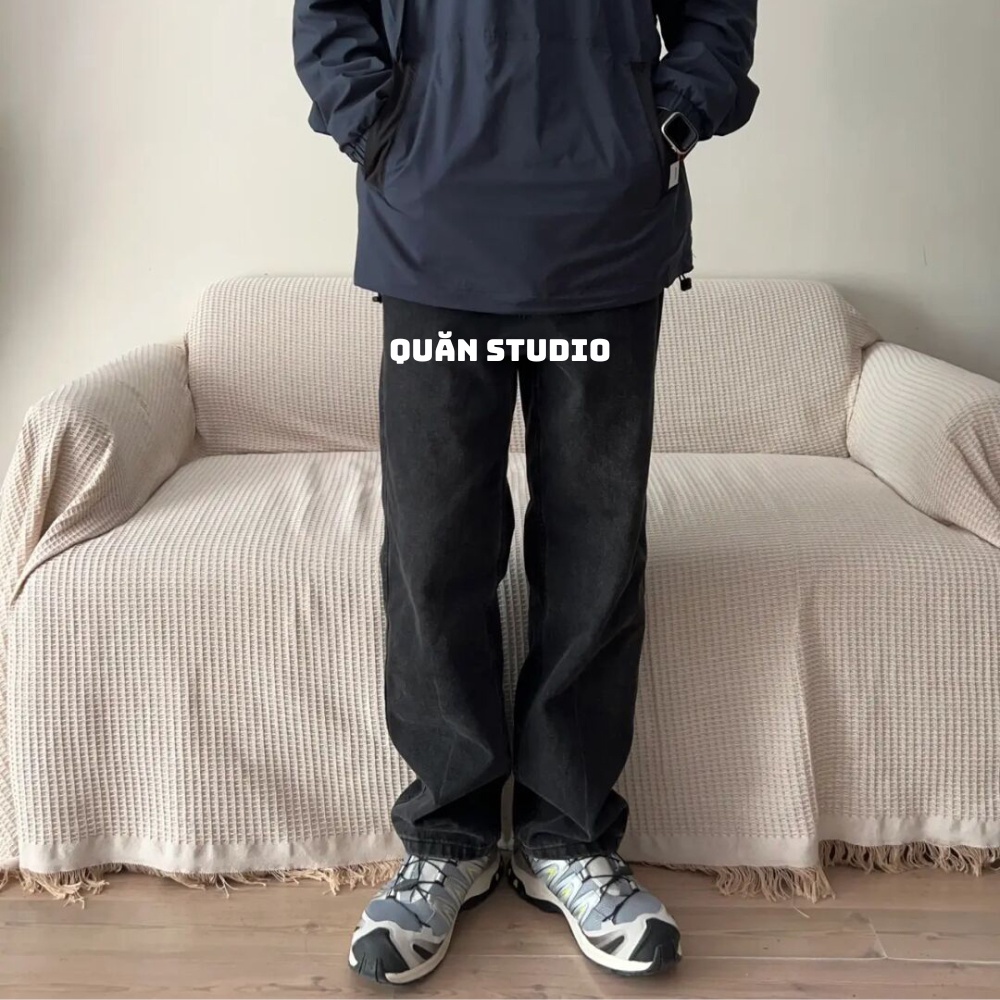 Quần Baggy Nam Ống Rộng Quăn Studio - Quần Jean Nam Màu Đen Dáng Suông Form Chuẩn Hàn Quốc Qr02