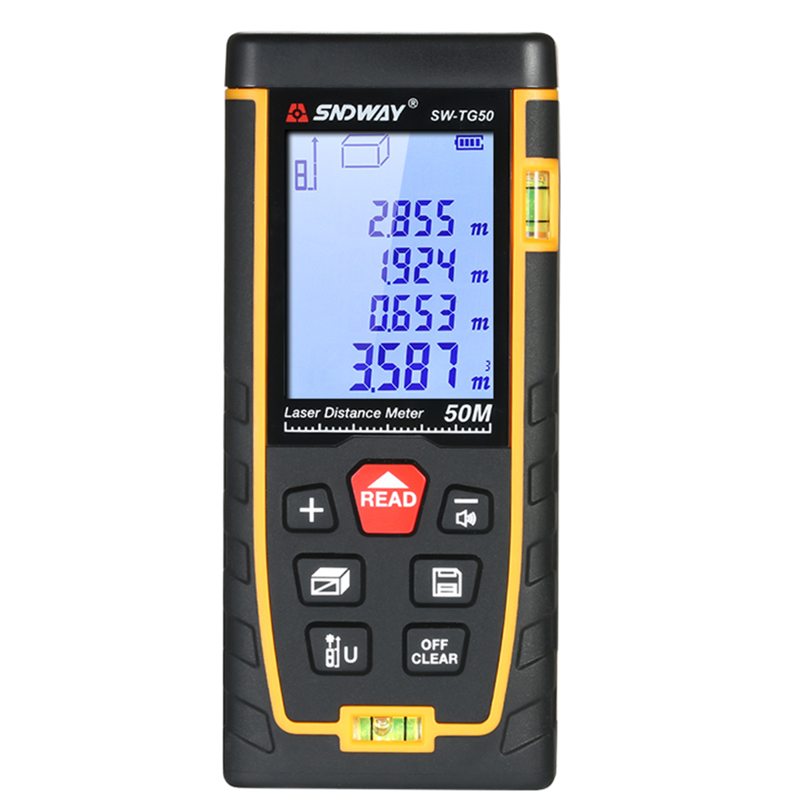 SNDWAY Handheld Digital Laser Distance Meter Portable Mini Range Finder High-precision Rangefinder with 30 Groups Data Storage LCD Display Backlight 2 Bubble Levels Diastimeter Distance Area Volume Measurement (50m)