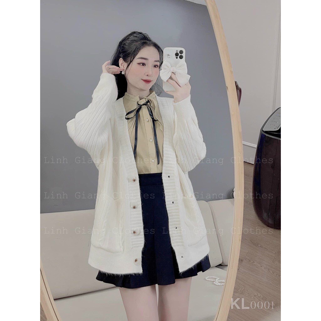 Áo Cardigan Len Dáng Dài Vặn Thừng Form Rộng