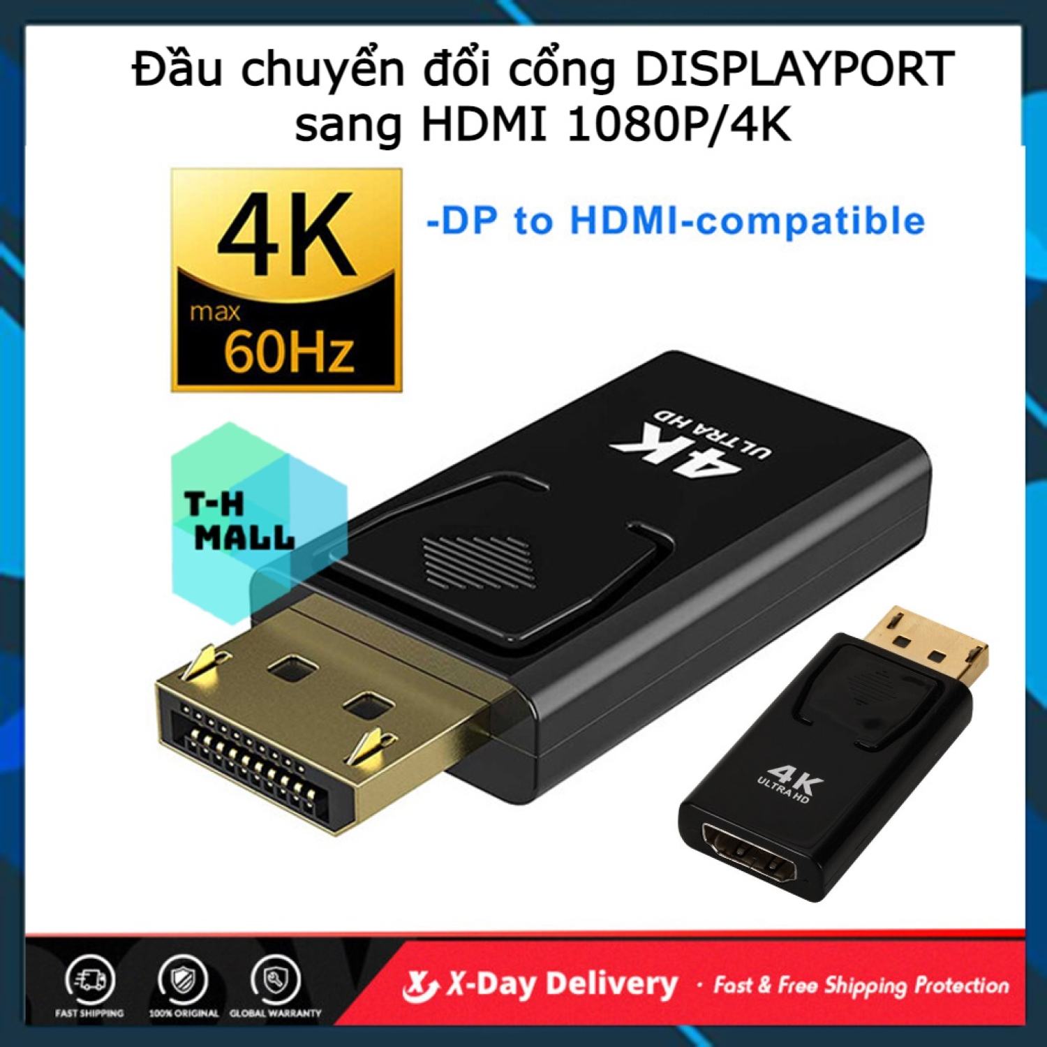 Bộ Đầu Chuyển Đổi DISPLAYPORT Sang HDMI Hiển Thị 4K 1080P HD cho Màn Hình